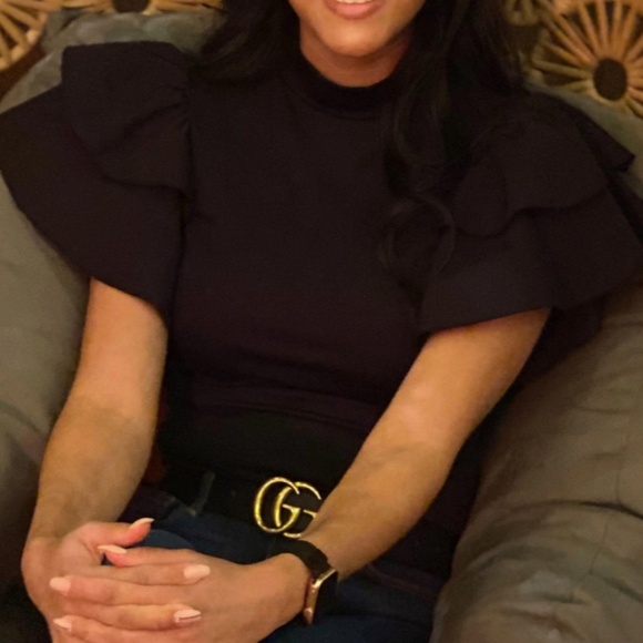 Classic Black Layered Ruffle Sleeve fitted Bodysuit - Picture 4 of 10